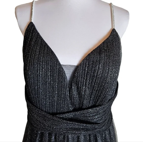 Ever Pretty Black Glittery Tulle Maxi Gown Size 4XL Spaghetti Strap Formal Dress - Picture 5 of 16
